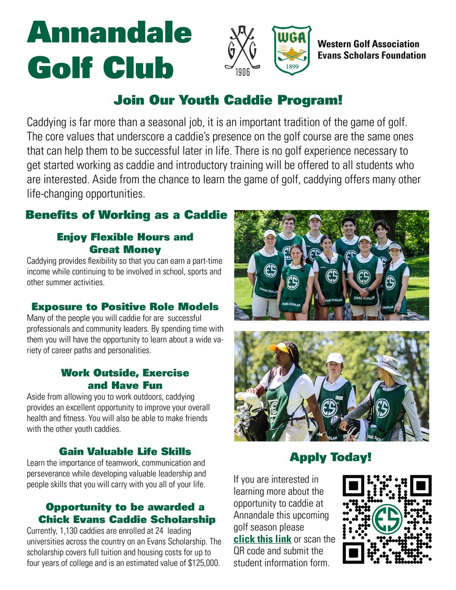 Bulldogs - are you looking for a summer job? Check out the Summer Youth Caddie Program at the Annandale Golf Club. No golf experience necessary & introductory training is offered. Must be at least 14 years old to apply. Use the QR code on the flyer to apply. #pasadenahighschool