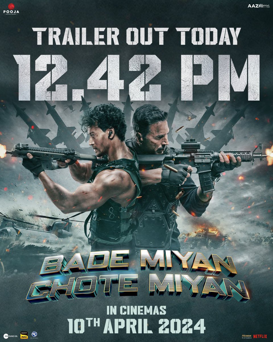 Brace yourself for the ultimate showdown! 💥 #BadeMiyanChoteMiyanTrailer out today at 12:42 PM. Set your reminder now. #BadeMiyanChoteMiyan IN CINEMAS ON 10th APRIL! #BadeMiyanChoteMiyanOnApril10 #BadeMiyanChoteMiyanOnEid2024
