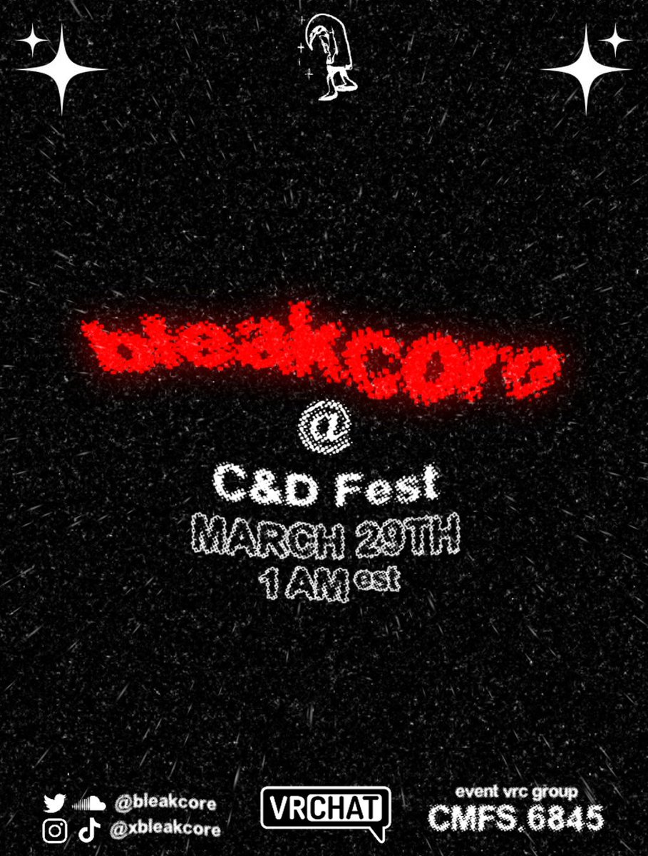 bleakcore's tweet image. bleakcore @ C&amp;amp;D Fest MARCH 29th 1AM(EST)
s/o @CorbellePlays for throwing this amazing event! #CDFest
vrc.group/CMFS.6845