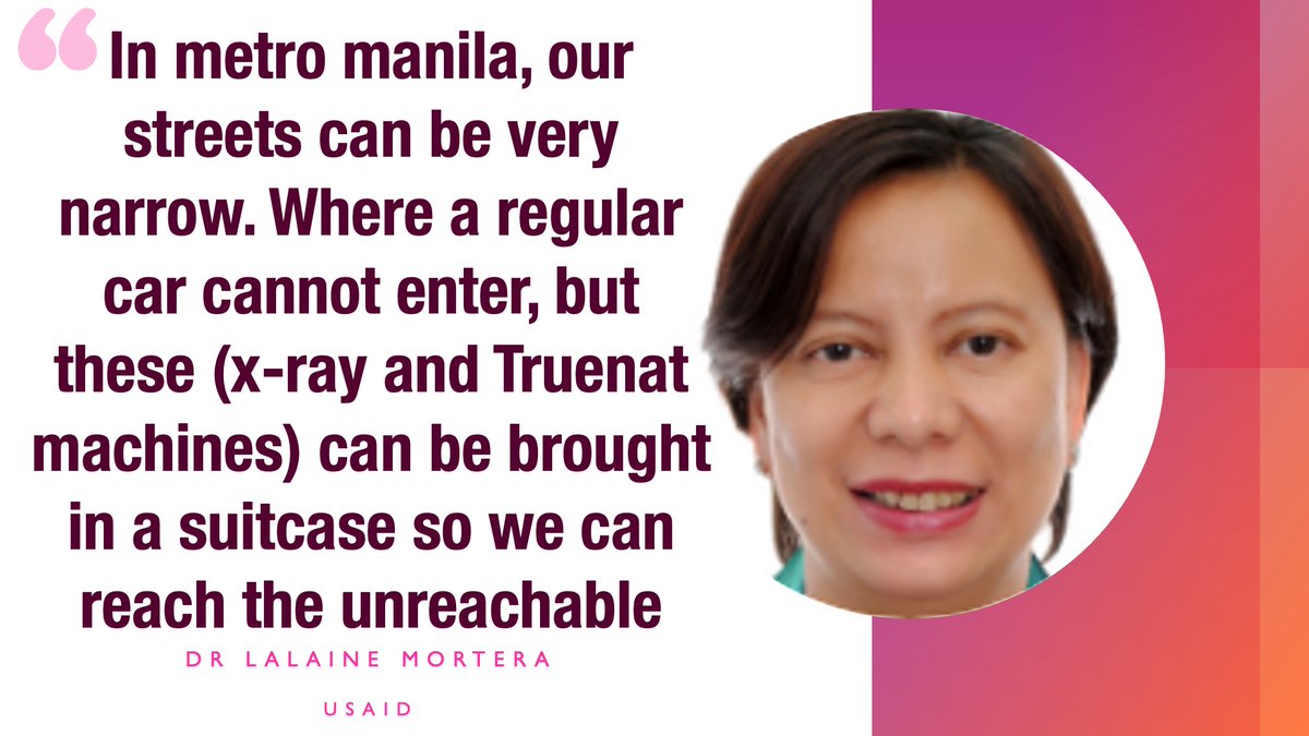 'In metro #Manila, our streets can be very narrow. Where a regular car cannot enter, But these (X-ray & #Truenat machines) can be brought in a suitcase so we can reach the unreachable' said Dr Lalaine Mortera @USAID Read more on @HealthPolicyW healthpolicy-watch.news/new-technology… #findallTB