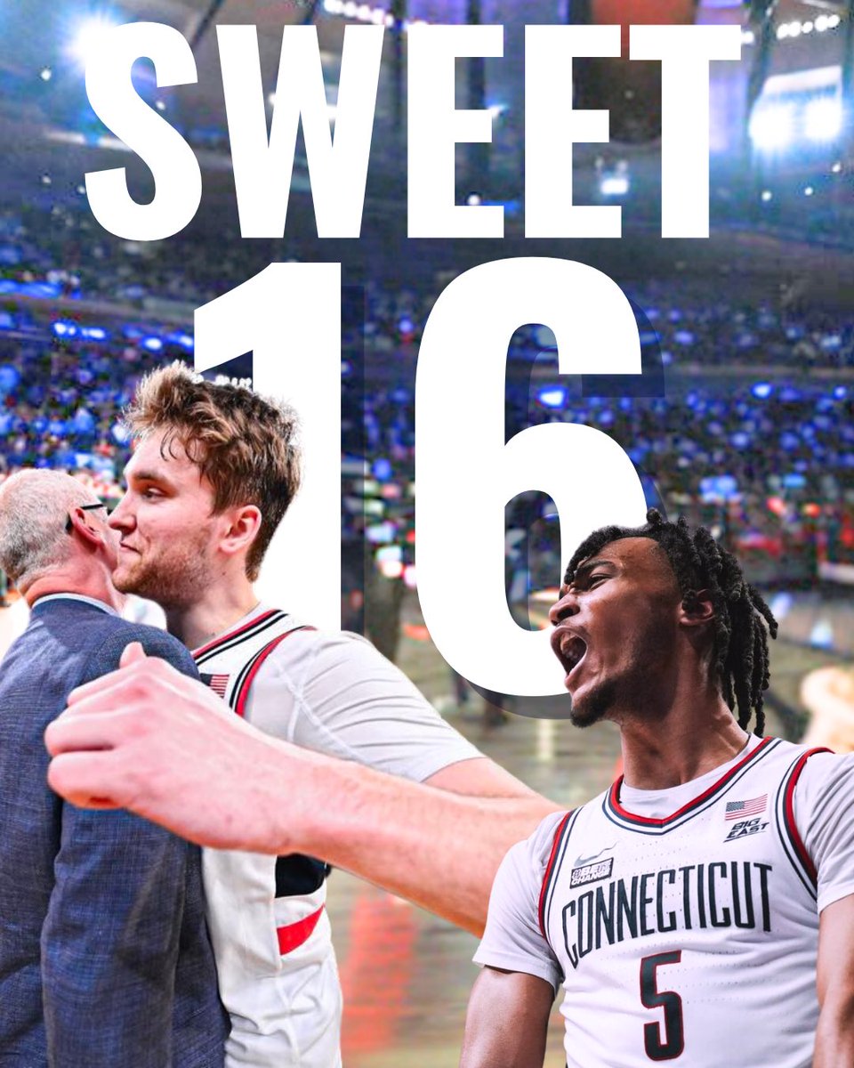 UCTVSports's tweet photo. SWEET LIKE CANDY 🍭🍭

Both the UConn Men’s and Women’s teams are moving on to the Sweet Sixteen. The Men’s team will play San Diego State on Thursday, while the Women’s team will play Duke on Saturday. 

Graphic design: @Daisy32832 https://t.co/RzyK92v8lI