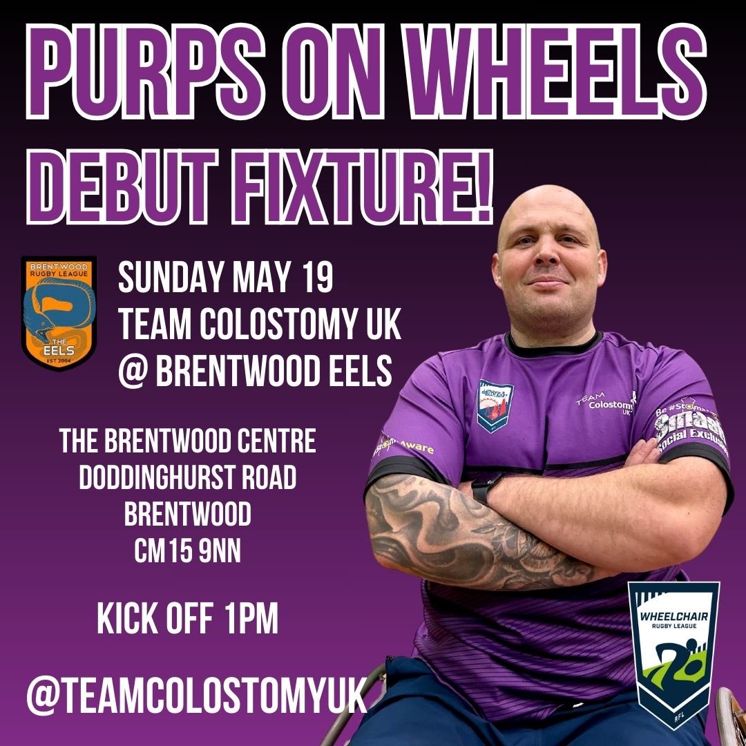 📢 We're so excited to announce that our first ever #WheelchairRugbyLeague game will take place on May 19 against @BrentwoodRLFC! 😀 It's another massive step in our development after the debut of Purps Ladies earlier this month and we can't wait! 🥹 #UpThePurps💜 #StomaAware