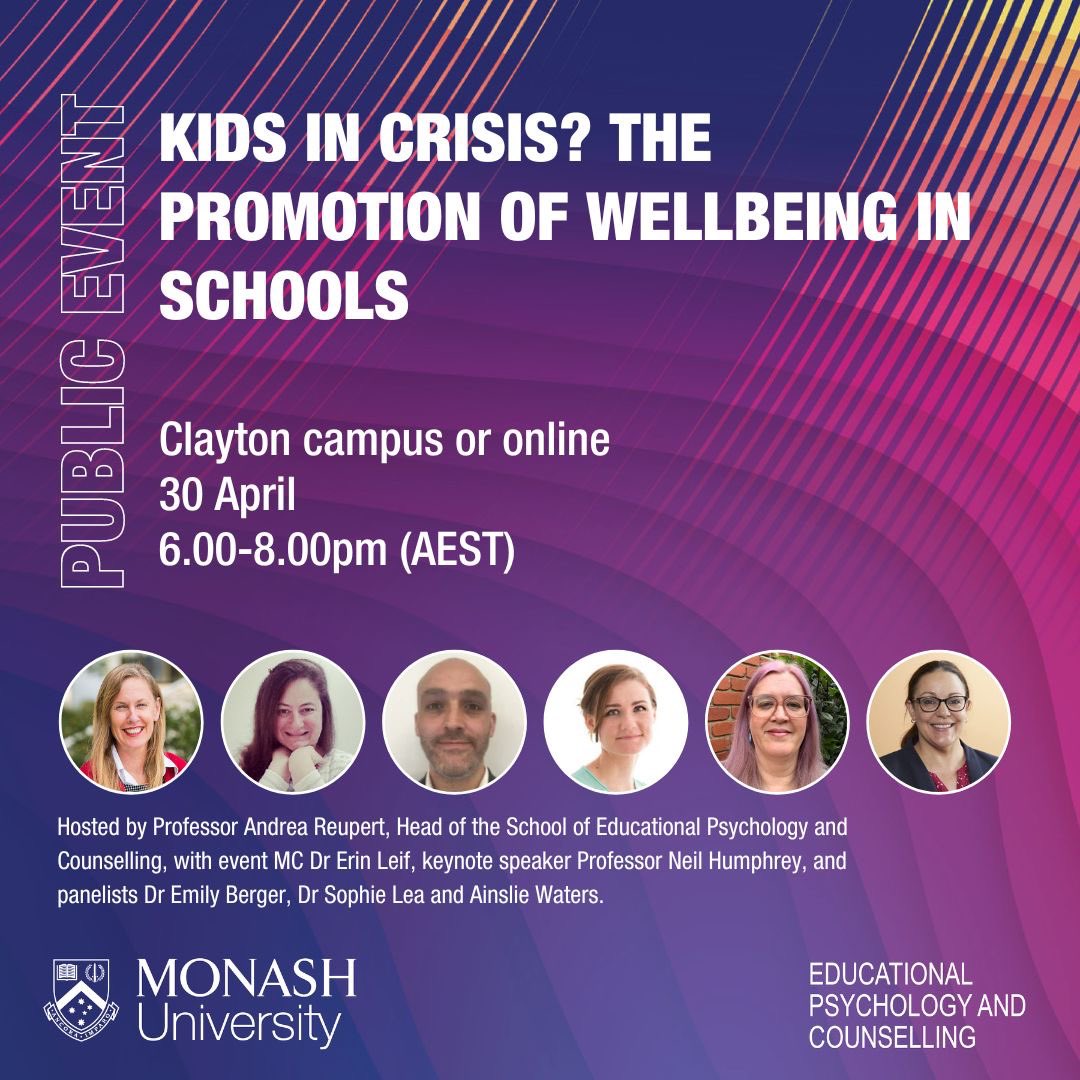 The School of Educational Psychology & Counselling proudly presents their FREE public lecture. Online or at Clayton Campus. Everyone is welcome. @MonashEducation monash.edu/education/even…