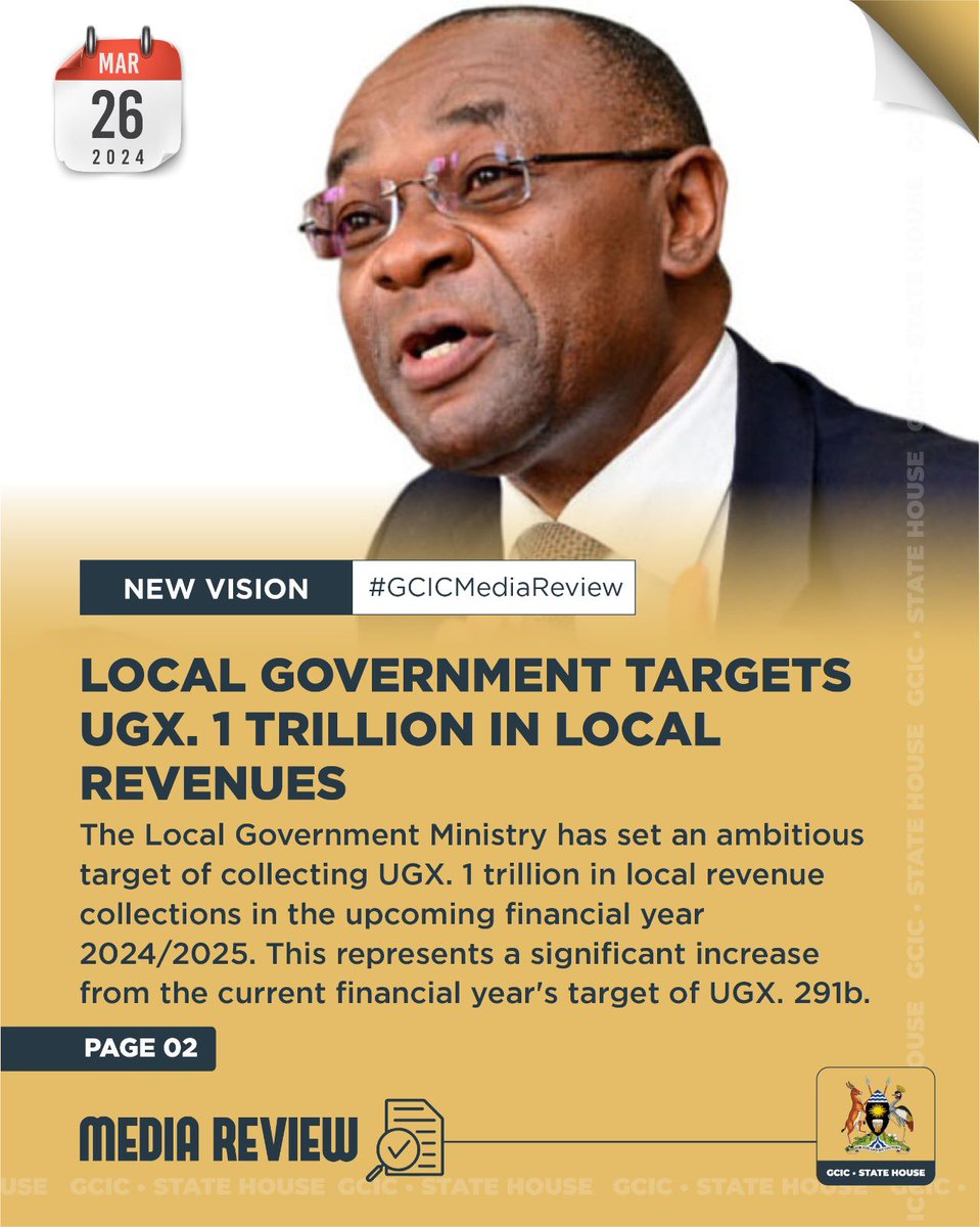 Local government has set a target of collecting Ugx. 1 trillion in local revenue collections in the upcoming FY2024/2025. #GCICMediaReview #OpenGovUg