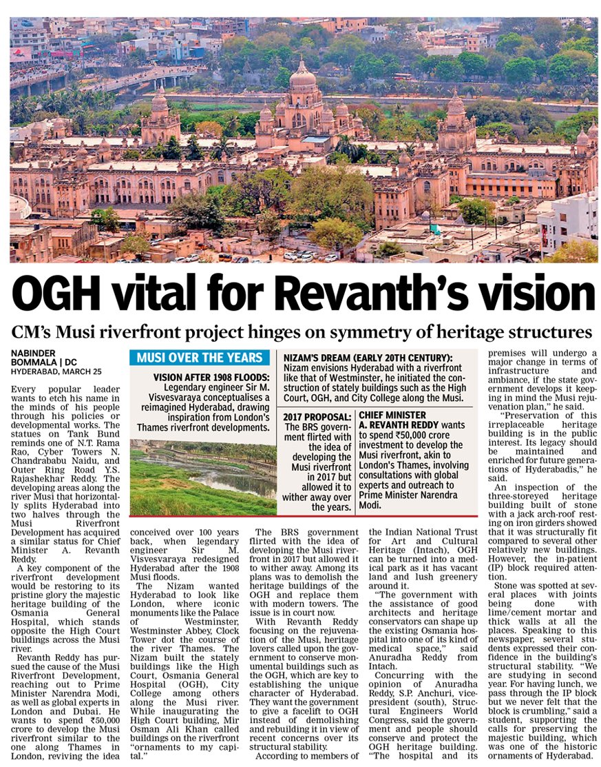 DeccanChronicle's tweet photo. Telangana CM @revanth_anumula’s vision for OGH is pivotal, focusing on the Musi riverfront project that emphasizes the symmetry of heritage structures.
#Telangana #RevanthsVision #OGH #HeritageStructures https://t.co/Peq2QIC3uR