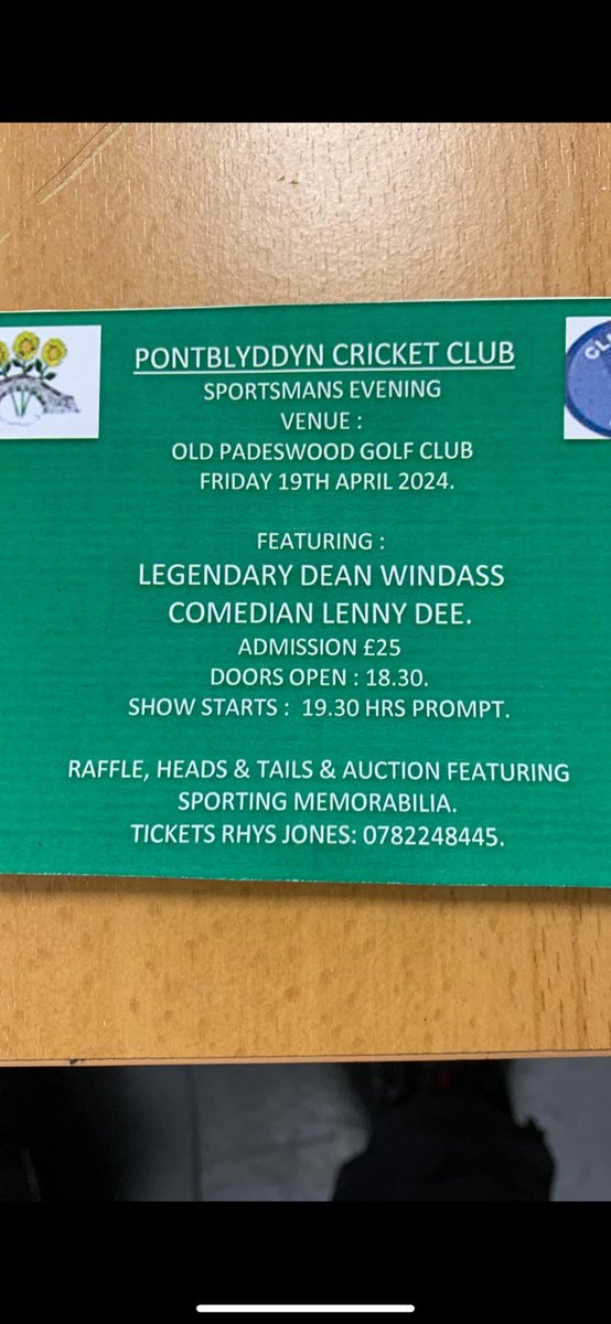 Sportsmans night in aid of Pontblyddyn cc and Marie Curie £25 a ticket please get in contact