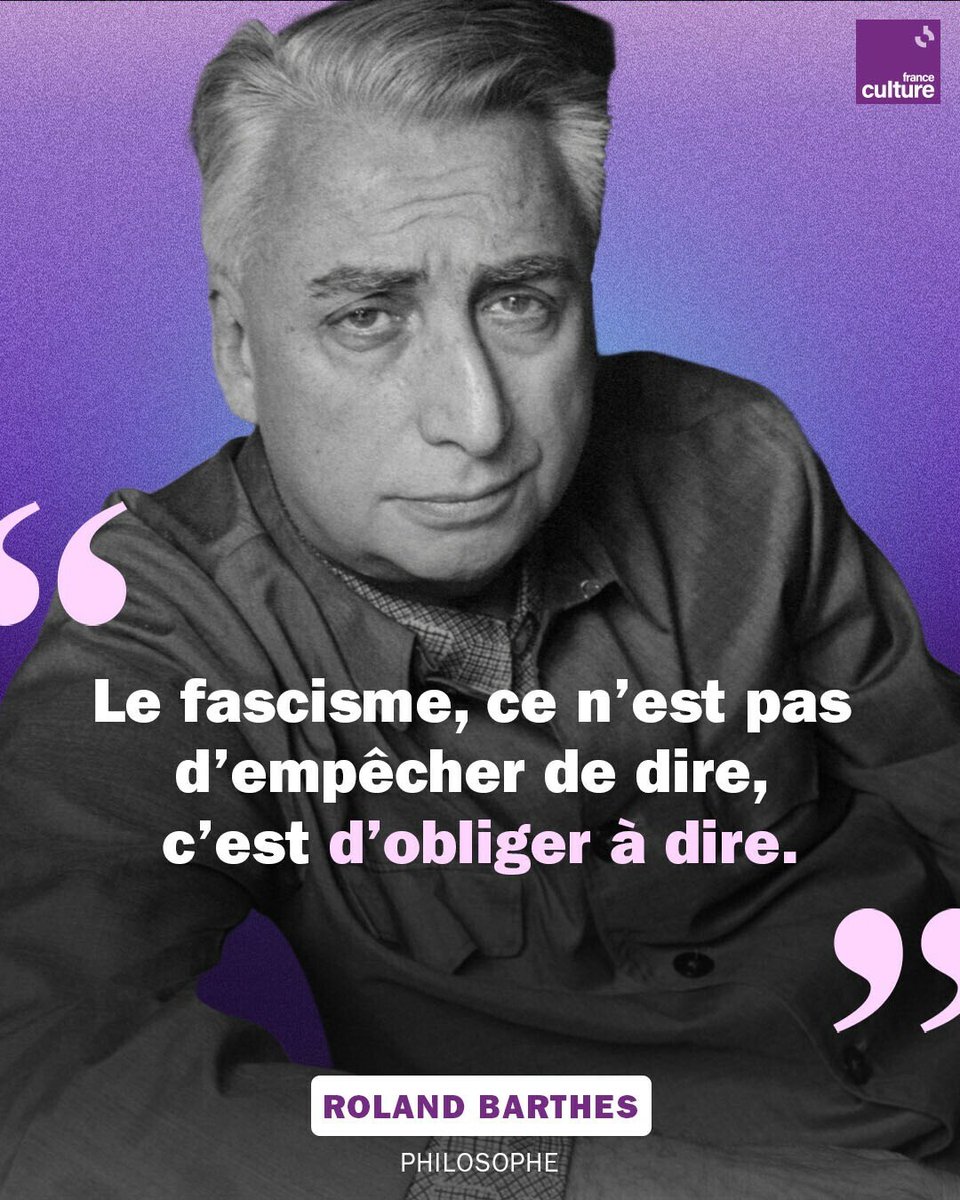 Pourquoi la langue est-elle "fasciste", selon le mot de Roland Barthes ? En quoi consiste son pouvoir ? Le philosophe, mort le 26 mars 1980, confie son "obsession du langage".
➡️ l.franceculture.fr/lsT