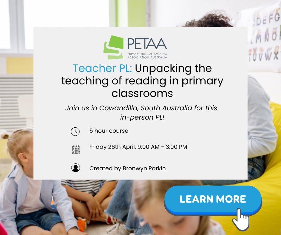 Calling all SA teachers! Don't miss this opportunity to to learn from literacy pro Bronwyn Parkin on 26th April! Learn text decoding techniques & how to create a learning environment that sparks a passion for reading in your students. Secure your spot now! vist.ly/t9af