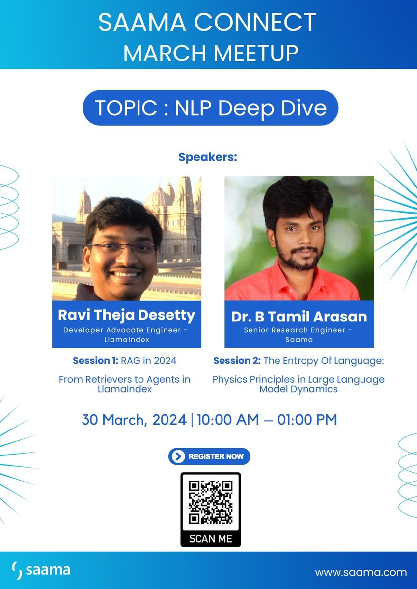 Ravi Theja (@ravithejads) on Twitter photo ๐ RAG in 2024 with <a href="/llama_index/">LlamaIndex ๐ฆ</a>
Super excited to share that I will be speaking about RAG in 2024 with <a href="/llama_index/">LlamaIndex ๐ฆ</a> at <a href="/SaamaOfficial/">Saama</a> Connect March Meetup in Chennai this Saturday.
I will be covering a wide range of topics:
1๏ธโฃ Retrievers
2๏ธโฃ Agents
3๏ธโฃ Latest Research in RAG
4๏ธโฃ ๐ RAG in 2024 with <a href="/llama_index/">LlamaIndex ๐ฆ</a>
Super excited to share that I will be speaking about RAG in 2024 with <a href="/llama_index/">LlamaIndex ๐ฆ</a> at <a href="/SaamaOfficial/">Saama</a> Connect March Meetup in Chennai this Saturday.
I will be covering a wide range of topics:
1๏ธโฃ Retrievers
2๏ธโฃ Agents
3๏ธโฃ Latest Research in RAG
4๏ธโฃ