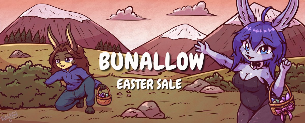 Im happy to announce that Bunallow is having an easter sale! Until the end of the easter holiday, all Bunallow products have a discount of 25%! Bunallow.furola.com @DiivesArt @MandyFoxxy @bnbigus @Bunibelol @Yerolay3 @MinusculeTask @Fawnyers Banner Artist: @Redvalshay