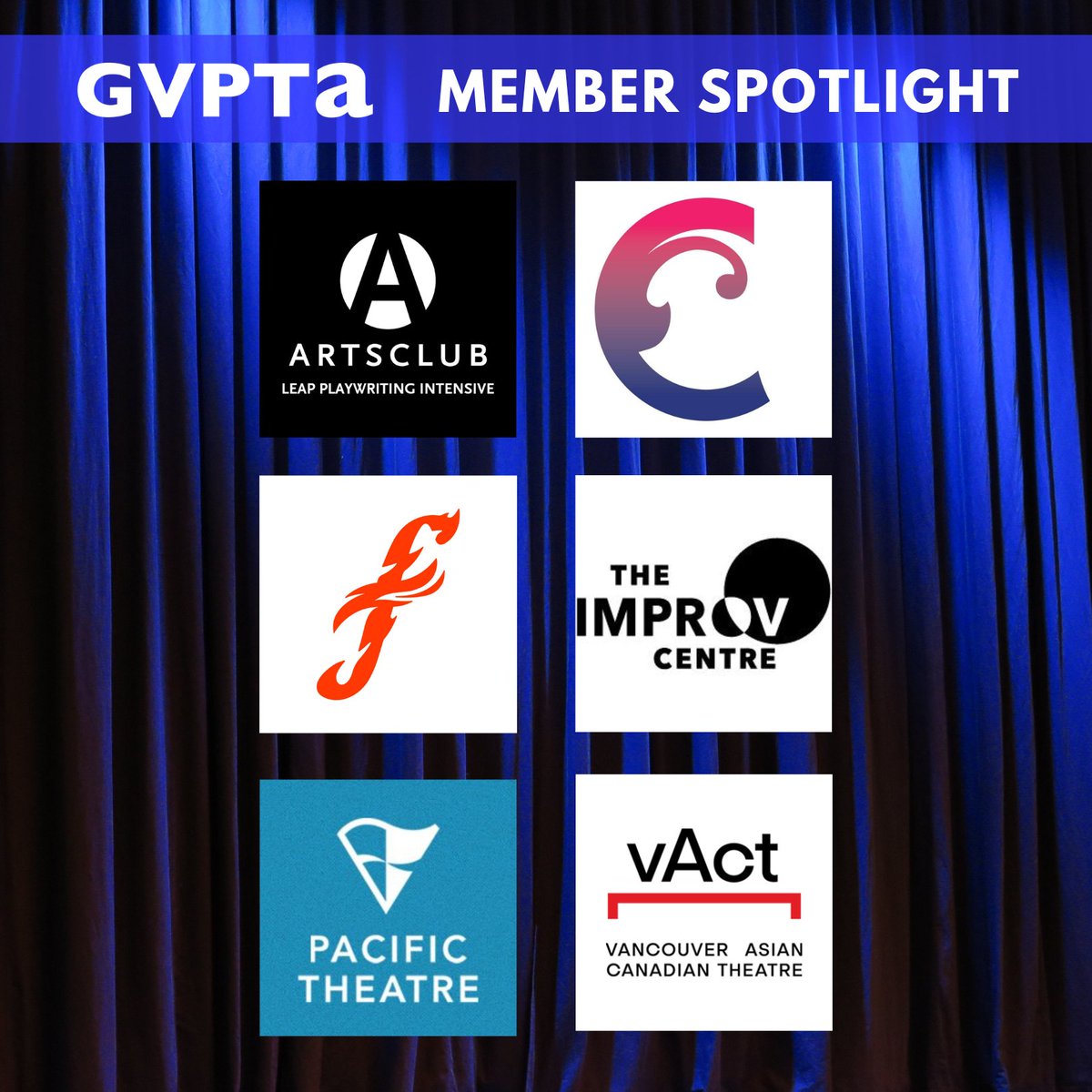 Today's #GVPTA Member Spotlight features 6 Vancouver-based theatre companies: 🎭 @theArtsClub @TheCultch @firehallarts #TheImprovCentre @PacificTheatre @vactheatre gvpta.ca/membership/mem… #YVRTheatre