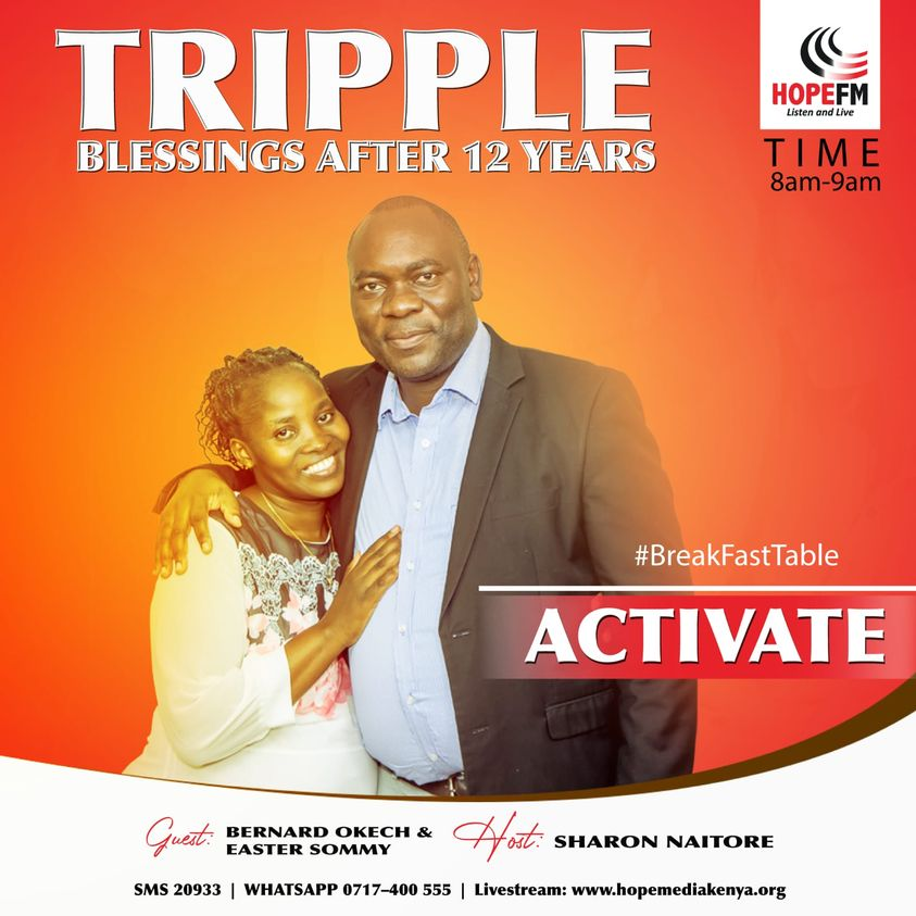 HopeFMLive's tweet image. Ever waited on God and seemed as though he wasn't showing up? Waiting on God pays off! Come hear what God did for you Benard Okech and his wife Easter.
#BreakFastTable Call/WA 0717 400 555 | SMS 20933 I @hopefmlive
#SharonAndFranc @sharon_Naitore