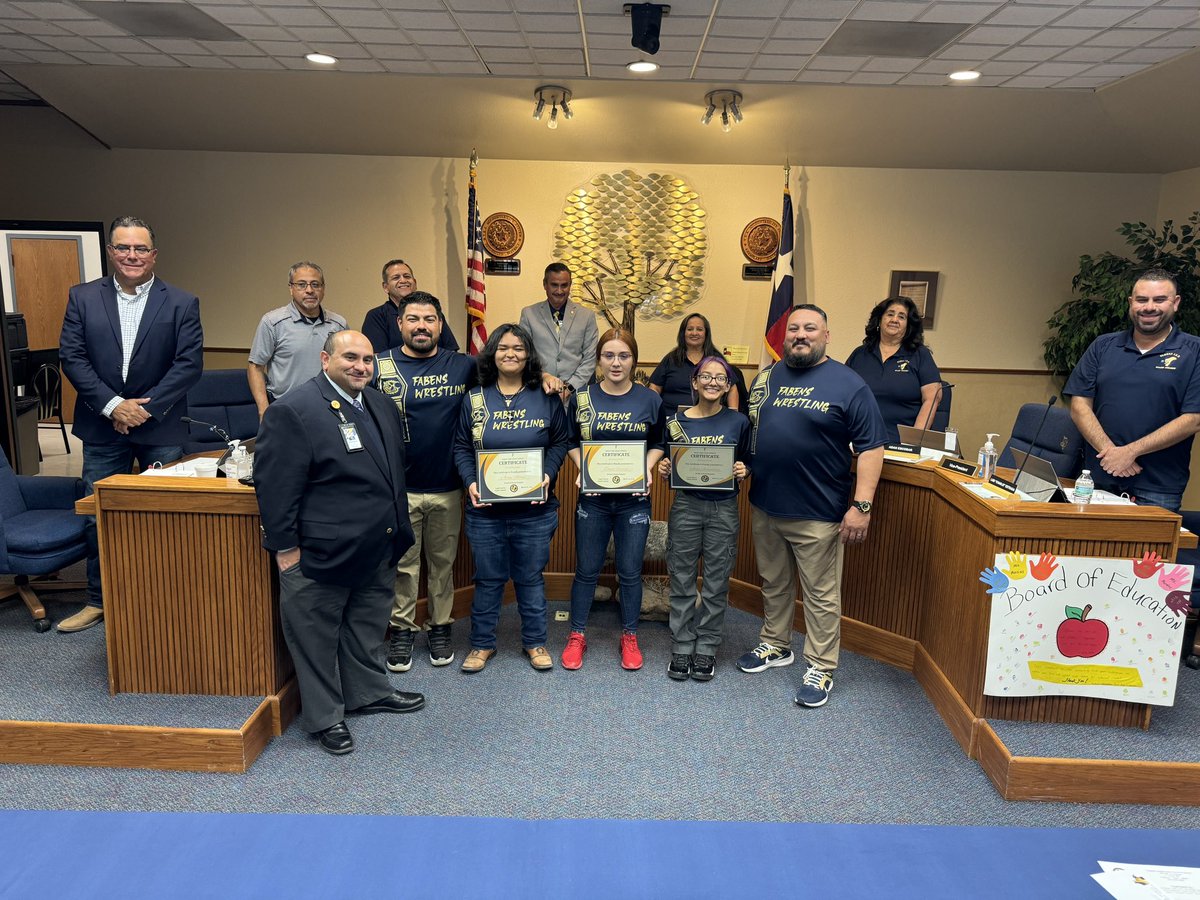 FabensISD's tweet photo. The Fabens ISD board of trustees recognized our district JV and varsity wrestling winners. 

#SmallTownTough https://t.co/XRmJHvDRMH