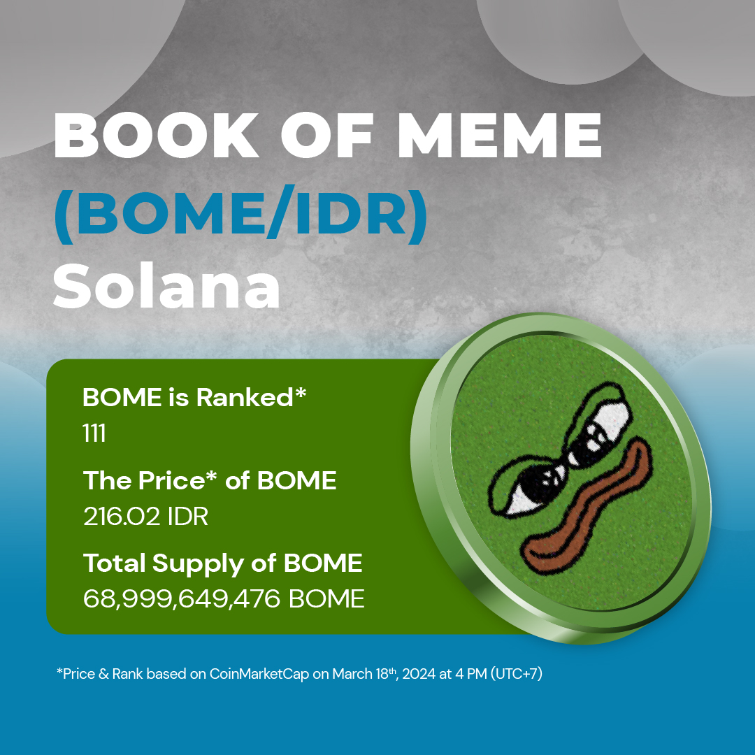 We are pleased to announce a new Crypto Asset that will be added to the  INDODAX marketplace, Book of Meme (BOME) @Darkfarms1 For more information  https://t.co/AxErcnbcsL #INDODAX #AsetMasaDepan