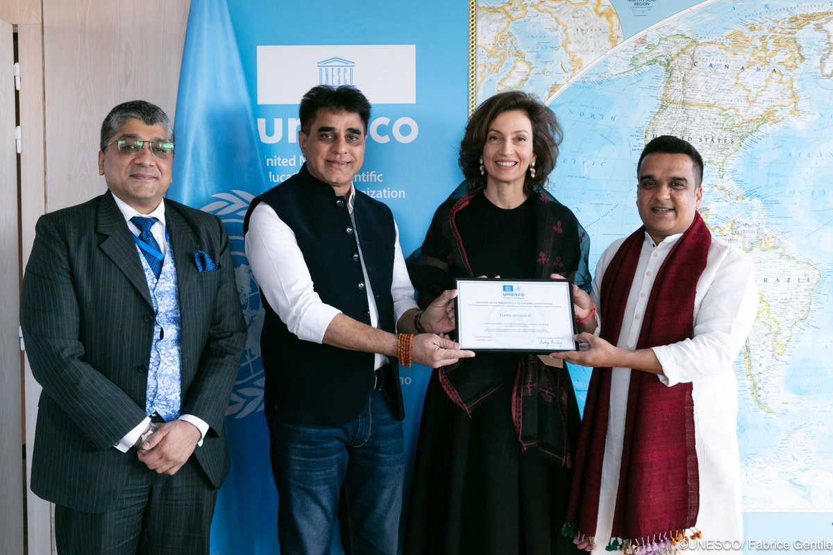 Certificate for Garba’s inscription in UNESCO’s Intangible Cultural Heritage List bestowed upon Gujarat