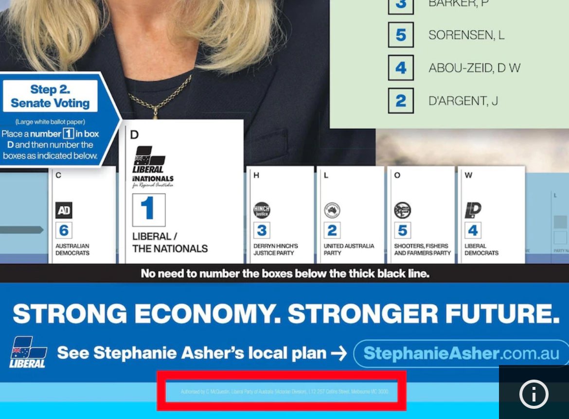 Can you read the red bit in the box on this ad? Its cost the Liberal party a 40k fine #springst abc.net.au/news/2024-03-2…