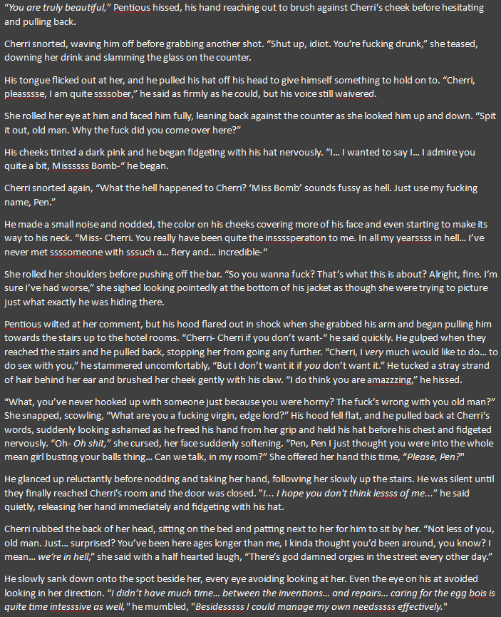 CloverStarling's tweet photo. Played Stardew instead, but I *did* manage to add a little more to what I had written already. Here's it all together. Looks like it will eventually be something I post on ao3 🩷
#cherrisnake https://t.co/d55Kknrplk