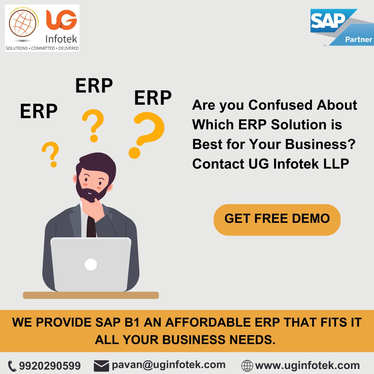Feeling overwhelmed by the ERP options out there? Let UG Infotek LLP guide you to the perfect solution! With SAP B1 World No.1 ERP Solution #sapbusinessone #inventorymanagement #affordableprice #uginfotekllp #sapb1 #erpsolutions #b2b #supportsmallbusiness #thanecity #maharashtra