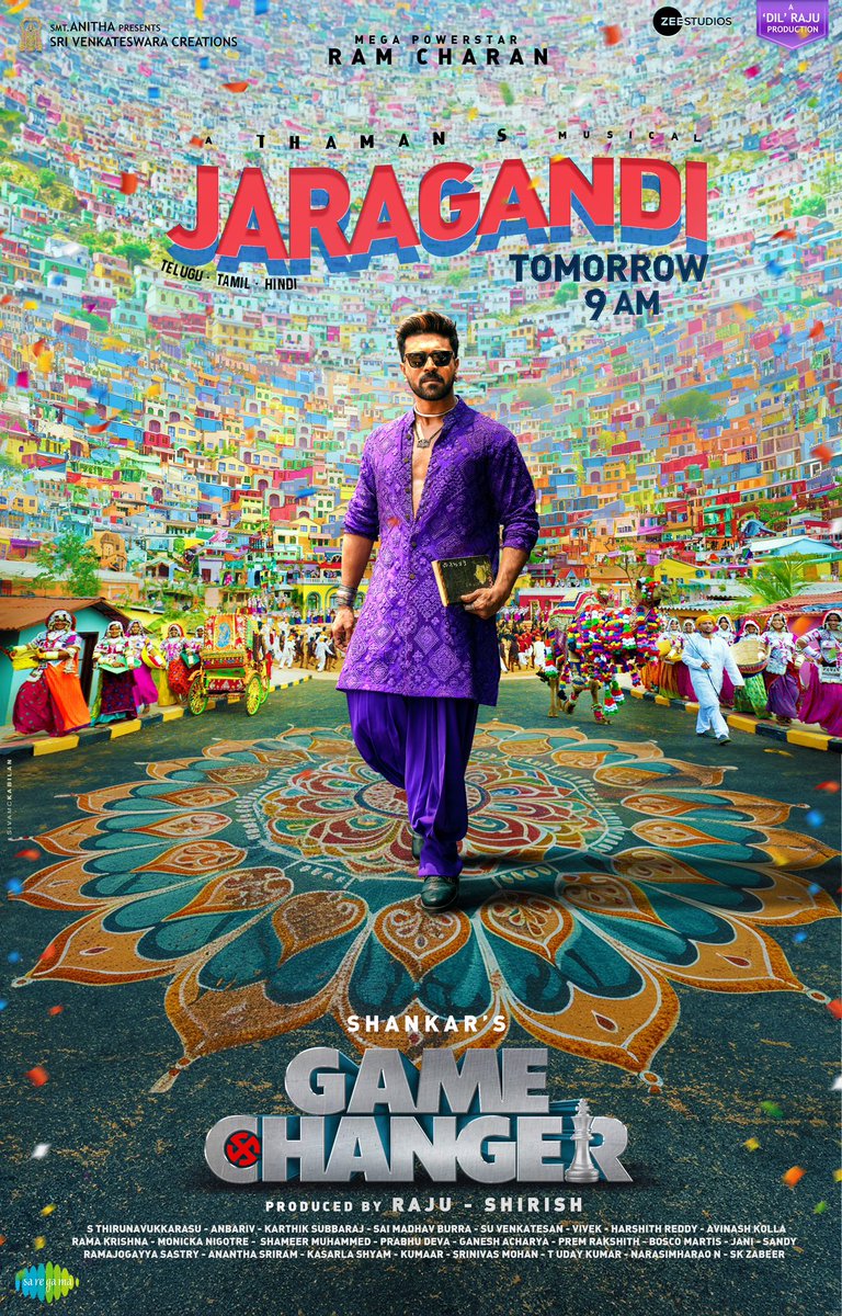 saregamasouth's tweet photo. Ladies and gentlemen 🕺
Get your dancing shoes on for the MEGA MASS BLAST! 💥

#Jaragandi will be out tomorrow at 9AM ❤️

#GameChanger
Megapower Star @AlwaysRamCharan @shankarshanmugh 
@advani_kiara @MusicThaman @DOP_Tirru @artkolla @SVC_official @ZeeStudios_ @zeestudiossouth @saregamaglobal