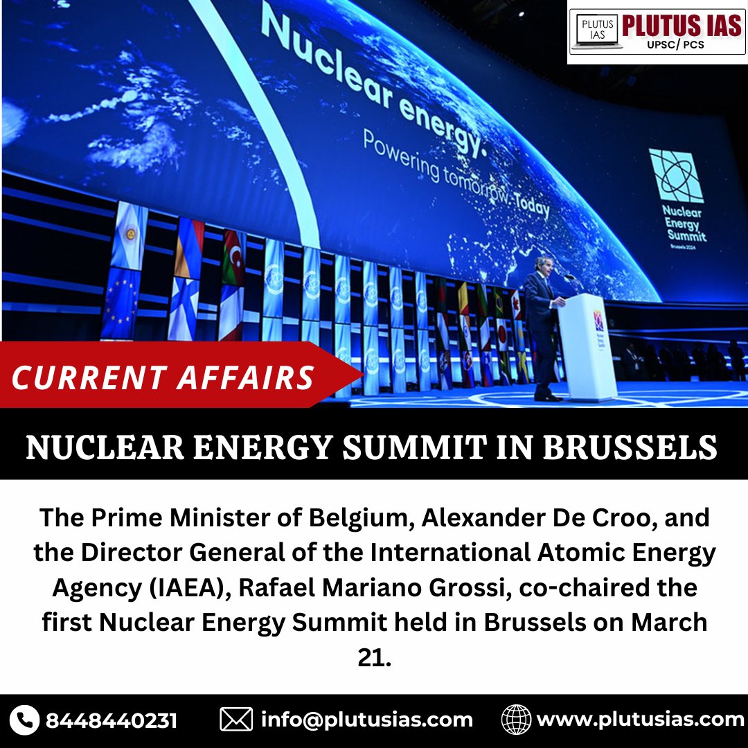 Belgium's #PrimeMinister, Alexander De Croo, and IAEA's Director General, Rafael Mariano Grossi, made headlines as they co-chaired the groundbreaking Nuclear Energy Summit in Brussels on March 21. 

Read More: plutusias.com/nuclear-energy…

#plutusias #nuclearenergysummit #upsc #cse