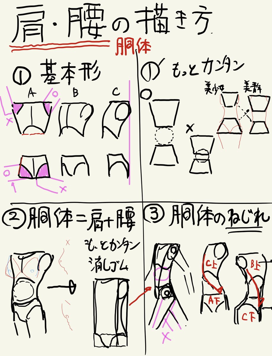 人体は複雑すぎるので描いて覚えてください!!
単純化、素体、筋肉骨格、諸々ありますが理屈はあくまで覚える手がかりにしかなりません。
人体一つ覚えるのに辞書一冊覚えるような感覚に近い。
基本的に難しすぎるので見ながら描くようにしましょう。
むしろ人体を描けたら、絵で一生食って行ける!! 