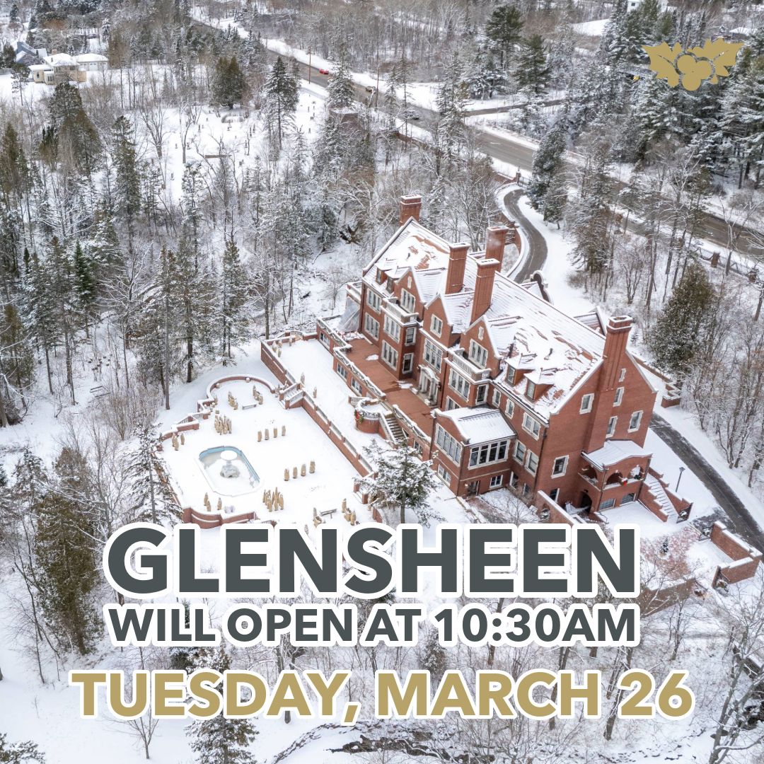 WEATHER UPDATE: Glensheen will open late at 10:30 am on Tuesday, March 26 due to winter weather. Stay safe and enjoy the snow! Please note: guests can use their pre-purchased Classic Tour tickets anytime. #glensheen #winterweather