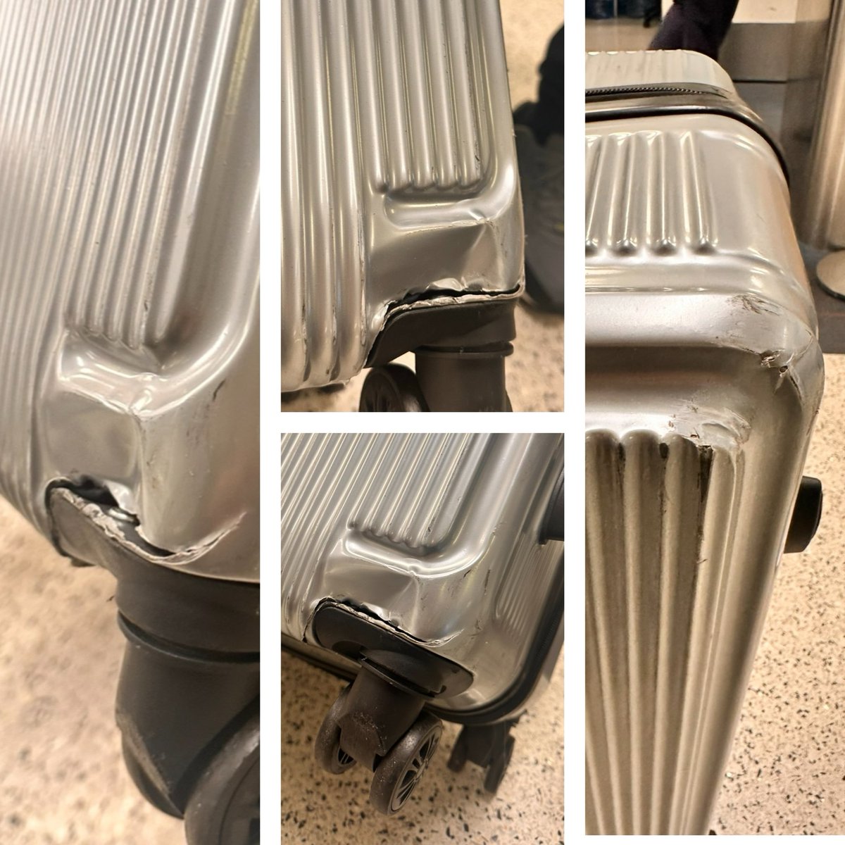 @AmericanAir airline broke my new suitcase back in November/December I was traveling from LAX TO TULSA. And this is how they handed over my new suitcase I put a claim before leaving airport and never compensated me for a new one