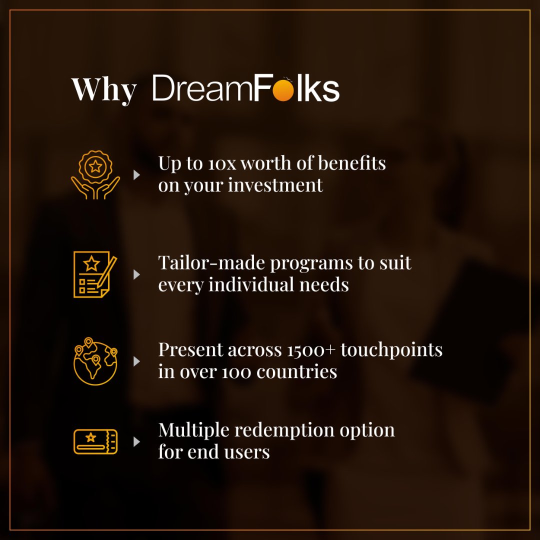 Elevate your customer experience with #DreamFolks. Unlock the power of enhanced customer loyalty and optimised acquisition costs.
Get the #DreamFolksAdvantage now!
Visit the website to learn more: bit.ly/DreamFolks
#CustomerBenefits
#CustomerValueProposition #BusinessGrowth