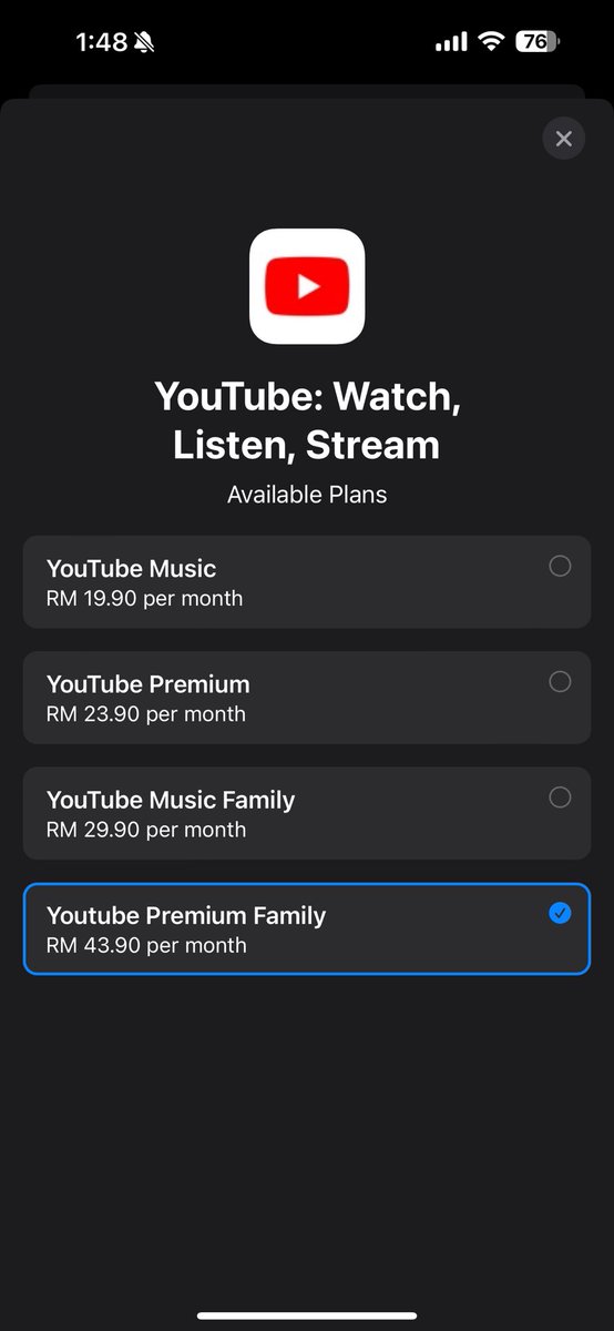 thefaizzainal's tweet photo. 2. YouTube Premium

Harga subscription sekarang bermula RM19.90 sampai RM43.90. Yang bestnya :

- Tiada iklan untuk tengok video
- Apps 2 dalam 1 (YouTube + YT Music)
- PiP untuk tengok video
- Pakej family boleh add 5 akaun lain https://t.co/pDeiojKoS9