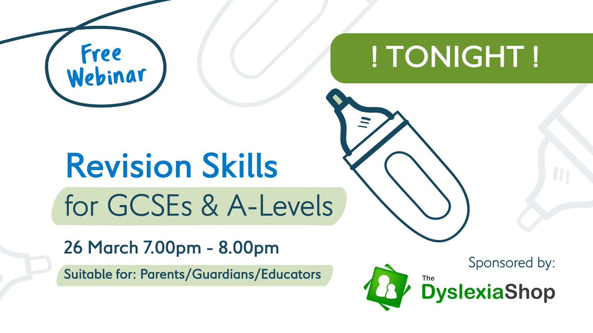 There is still time to register for tonight’s webinar! Unlock the secrets to successful revision. Effective revision techniques for teenagers facing exams. Sponsored by @‌thedyslexiashop Register Free before 7pm tonight: bit.ly/3SA1b9E