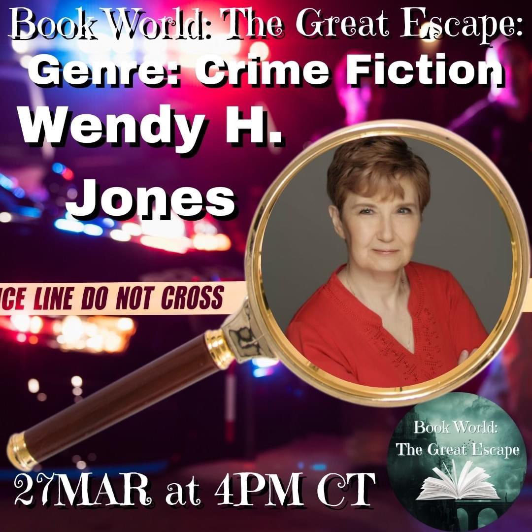 This week on Book World: The Great Escape, we get to talk to #crimefiction #author Wendy Jones! Learn more about this fascinating lady and her work on Wednesday at 4PM CT! #tunein C.J.’s #YouTube: youtube.com/c/CJPeterson Mike’s #youtubechannel: youtube.com/c/MichaelScott… #Fb:…