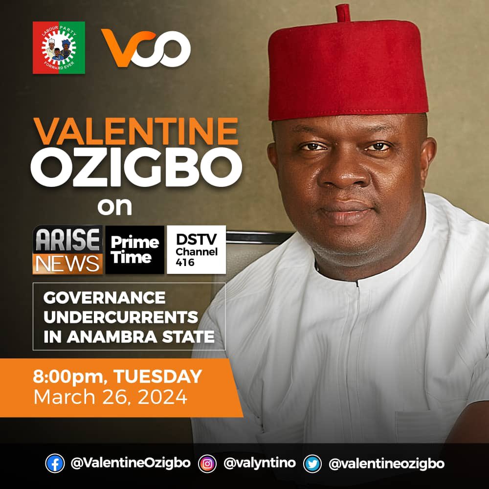 The good people of Ndi Anambra and all, please join me today at 8pm as I discuss the “Governance Undercurrents in Anambra State” with Charles Aniagolu on Arise PrimeTime! Please tune in to channel 416 on DSTV today. #VCO #KaAnambraChawapu #AriseNews