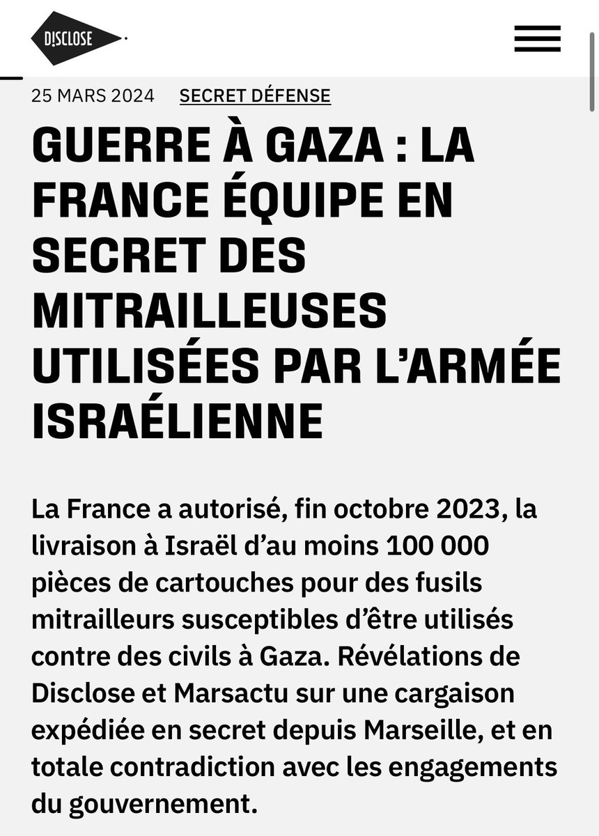 GuiraudInd's tweet image. 🚨 « La France équipe en secret des mitrailleuses utilisées par l’armée israélienne » : Les révélations de Disclose sont d’une gravité extrême. Si elles sont confirmées, cela signifie que la France participe à faire couler le sang des palestiniens, dans le silence -le mensonge à…
