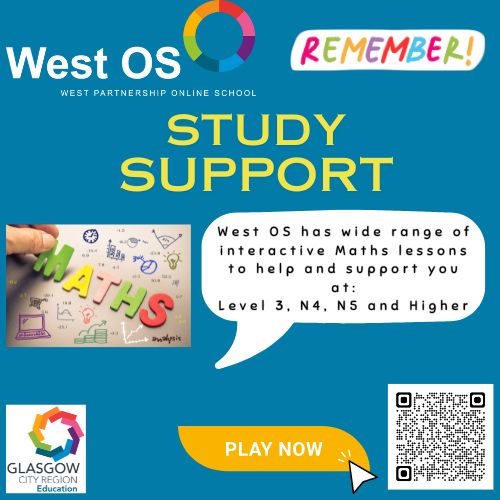 It is a busy time of year...and this includes studying for SQA Exams. Remember there is an abundance of help and support from West OS via our online resource bank! Log in, have a look and let West OS support you each day as you reach for success!