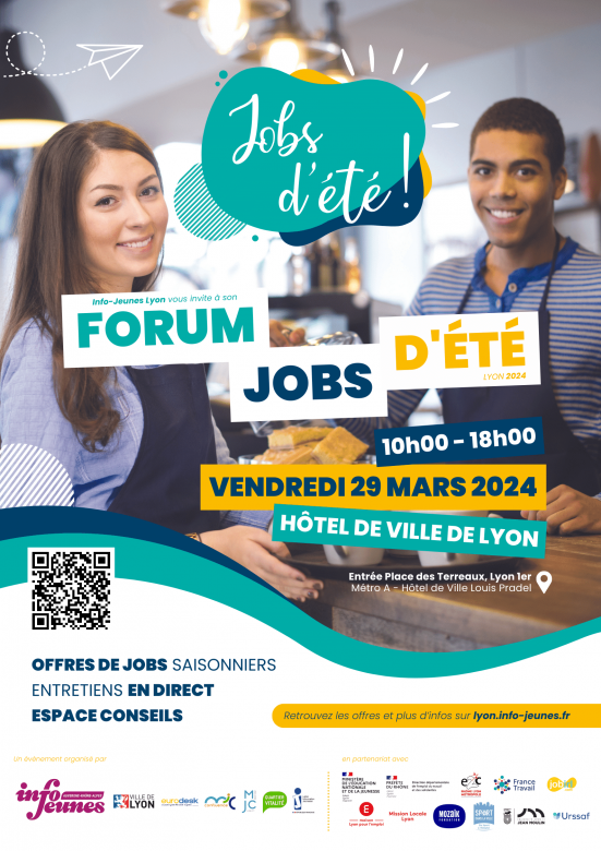 [Jobs] Vous cherchez un #job saisonnier ? Le Forum Jobs d'été est l'événement à ne pas manquer le vendredi 29 mars 2024 de 10 à 18h à l'Hôtel de @villedelyon. Apportez vos CV et rencontrez les recruteurs en direct. Nos infos emploi👉 urlz.fr/m5uo