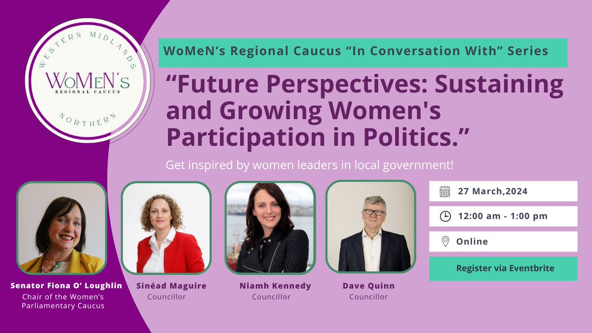 WoMeN's Regional Caucus (@mnwcaucus) on Twitter photo Our final webinar takes place tomorrow at 12.00pm - 1.00pm - register➡️bit.ly/43ylVUi
Caucus members <a href="/kennedyniamhm/">Cllr. Niamh Kennedy</a>, <a href="/sineadmaguire/">Cllr. Sinead Maguire</a> are joined by <a href="/Fiona_Kildare/">Senator Fiona OLoughlin</a> & <a href="/DaveQSocDemsDLR/">Cllr. Dave Quinn</a> for an insightful discussion on sustaining & expanding women’s participation in politics. Our final webinar takes place tomorrow at 12.00pm - 1.00pm - register➡️bit.ly/43ylVUi
Caucus members <a href="/kennedyniamhm/">Cllr. Niamh Kennedy</a>, <a href="/sineadmaguire/">Cllr. Sinead Maguire</a> are joined by <a href="/Fiona_Kildare/">Senator Fiona OLoughlin</a> & <a href="/DaveQSocDemsDLR/">Cllr. Dave Quinn</a> for an insightful discussion on sustaining & expanding women’s participation in politics.