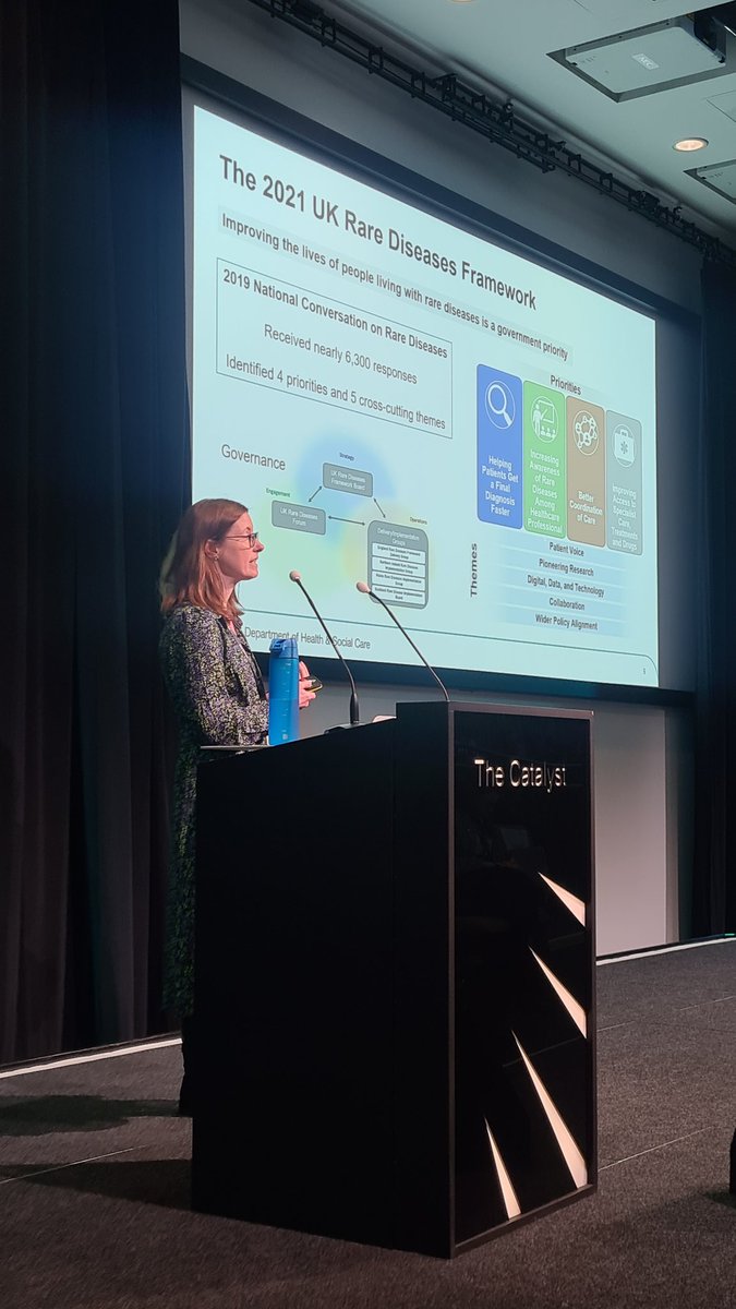 We're kicking off the first conference for @RDRUKHub ! Senior Project Manager Anna Halstead & Prof Dave Jones welcomes us to #Newcastle #RDRUKCon . Kath Bainbridge from @DHSCgovuk is presenting the UK #raredisease framework