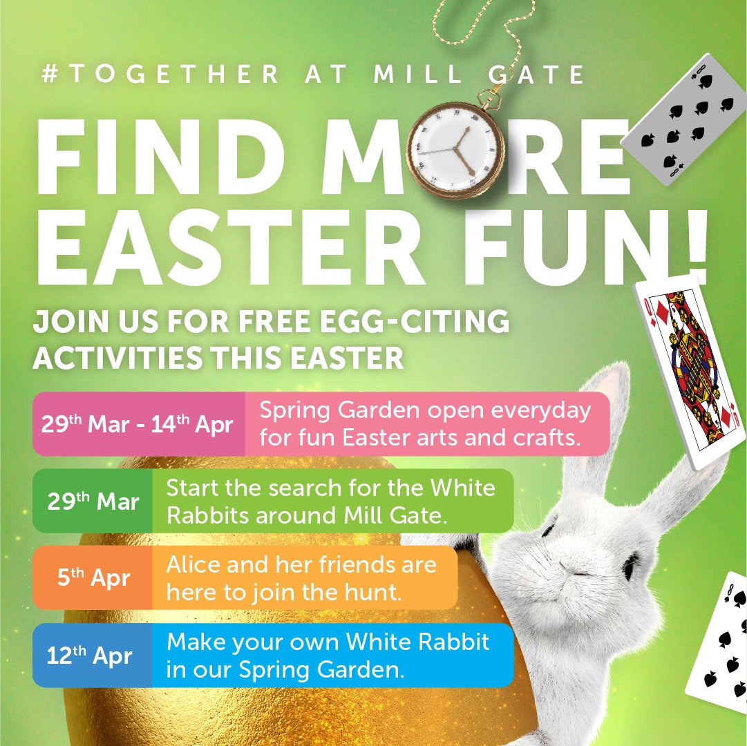 Easter egg-citement at @MillGateBury 🐰 Over at the Mill Gate, our JV with @BuryCouncil, there’s a whole host of fun for all the family planned for the two-week Easter holiday. Starting on Good Friday, visitors will find seasonal surprises until Sunday 14th April 👇