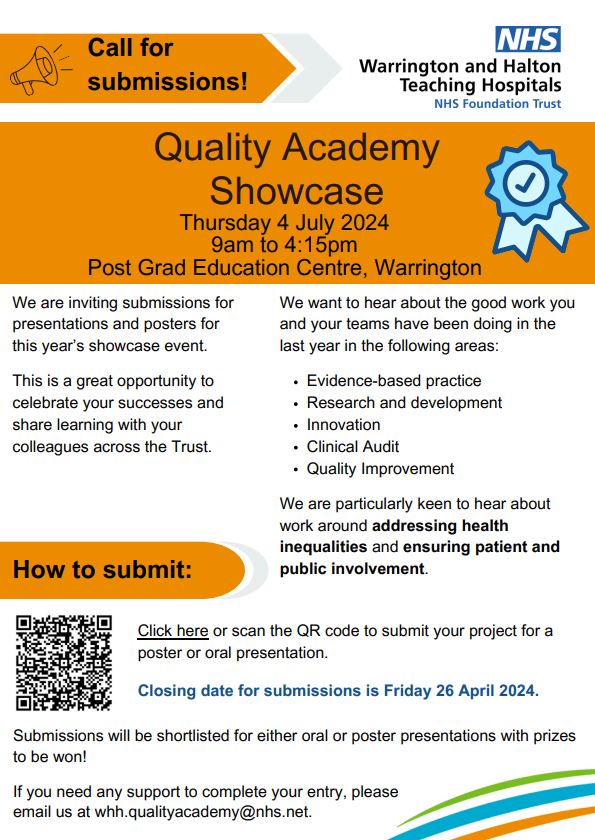 📣Call for submissions We are inviting submissions for posters & presentations & want to hear about the brilliant work you've been doing in the following areas: 🌟Evidence-based practice 🌟Research & Development 🌟Innovation 🌟Clinical Audit 🌟QI We can't wait to hear from you!