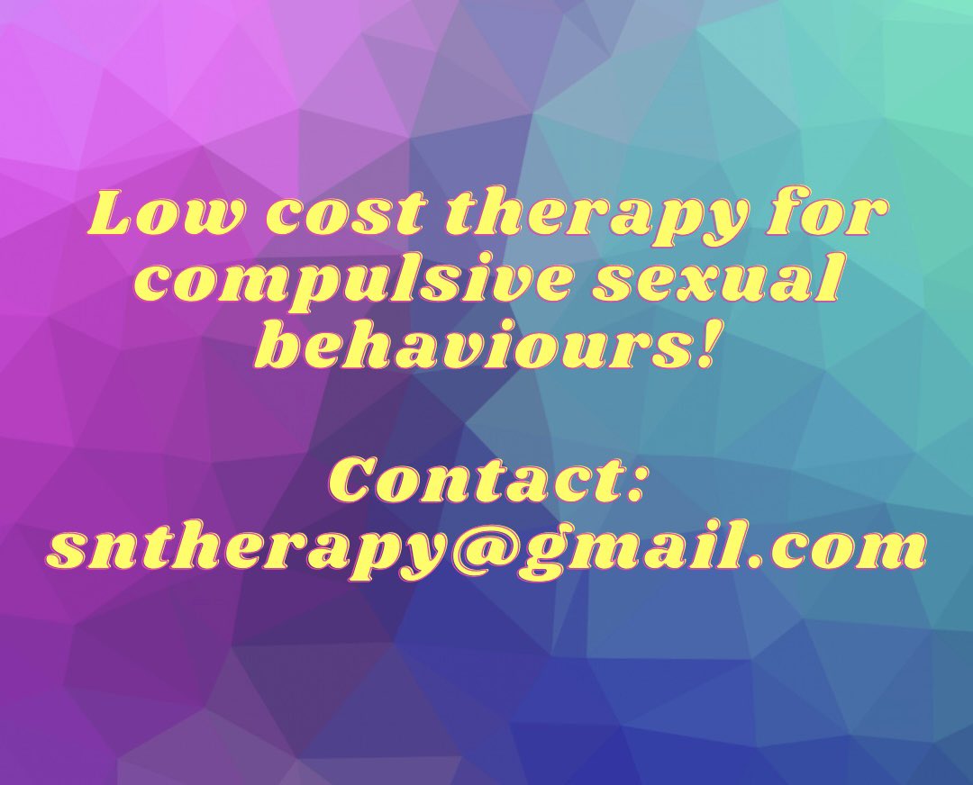 We have experienced therapists who are specialising in working with compulsive sexual behaviours from an ethical, sex-positive, non-addiction approach, offering low cost therapy! For referrals, contact me: sntherapy@gmail.com @cosrtnews @UKCP_Updates #sexology #sextherapy