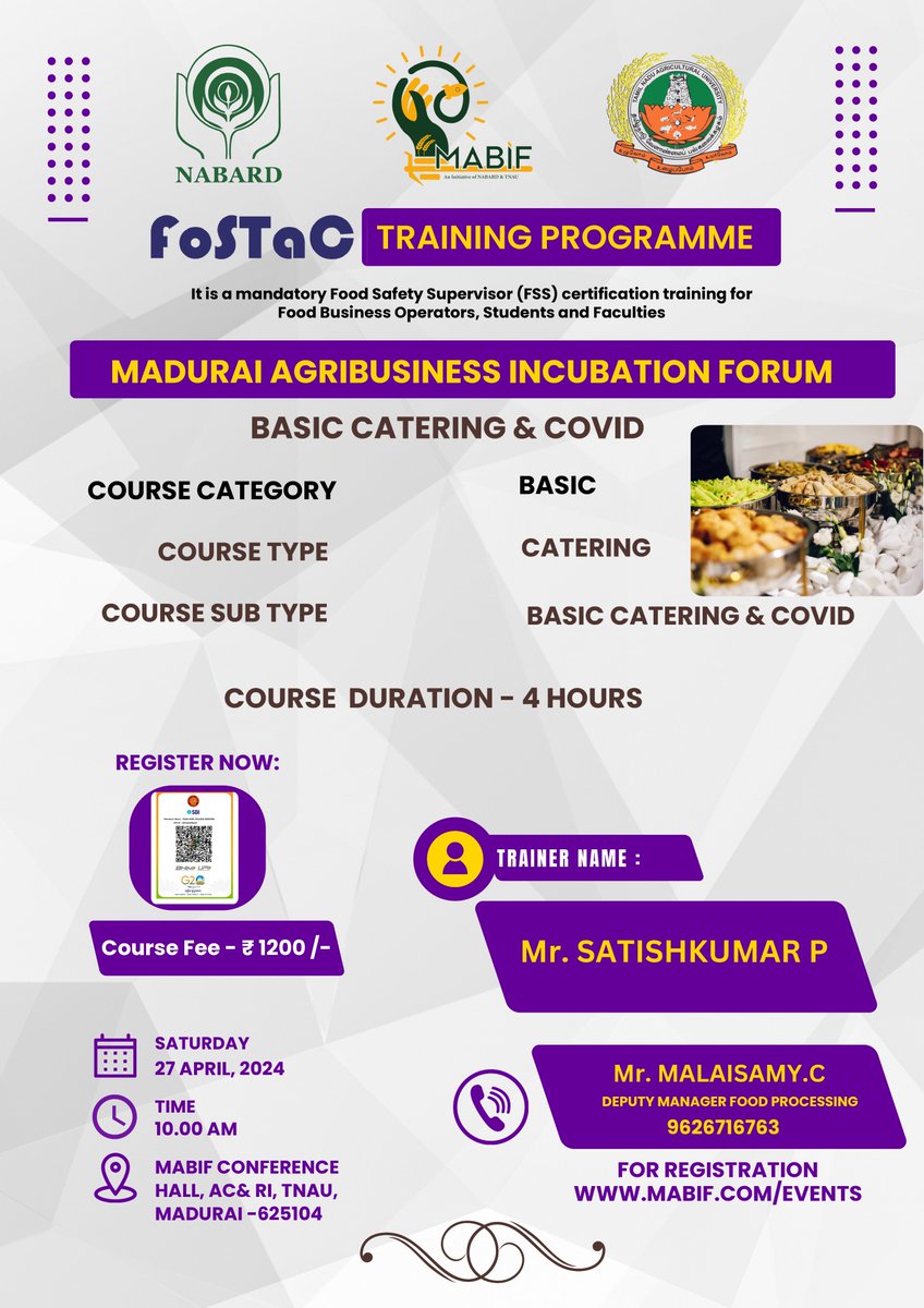 Unlocking Knowledge with FoSTaC Training Programme! Date:27th April 2024 Time: 10:00 AM Location: MABIF, AC&RI, Madurai Resource Person: Mr. P. Satish Kumar, FoSTaC Trainer, Course Fee: Rs. 1200/- Registration: mabif.com/events or forms.gle/mg4nYLdo28CAFE…