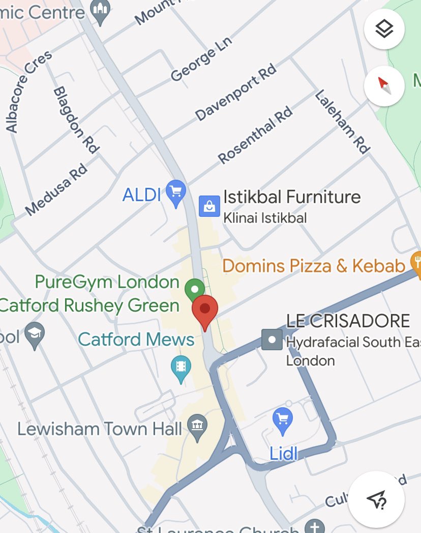 TODAY: Police face recognition surveillance van has arrived in Catford. The van is just north of the Catford cat, on Rushey Green. Avoid the area if you can, or mask up and keep out of sight of the van. Location: