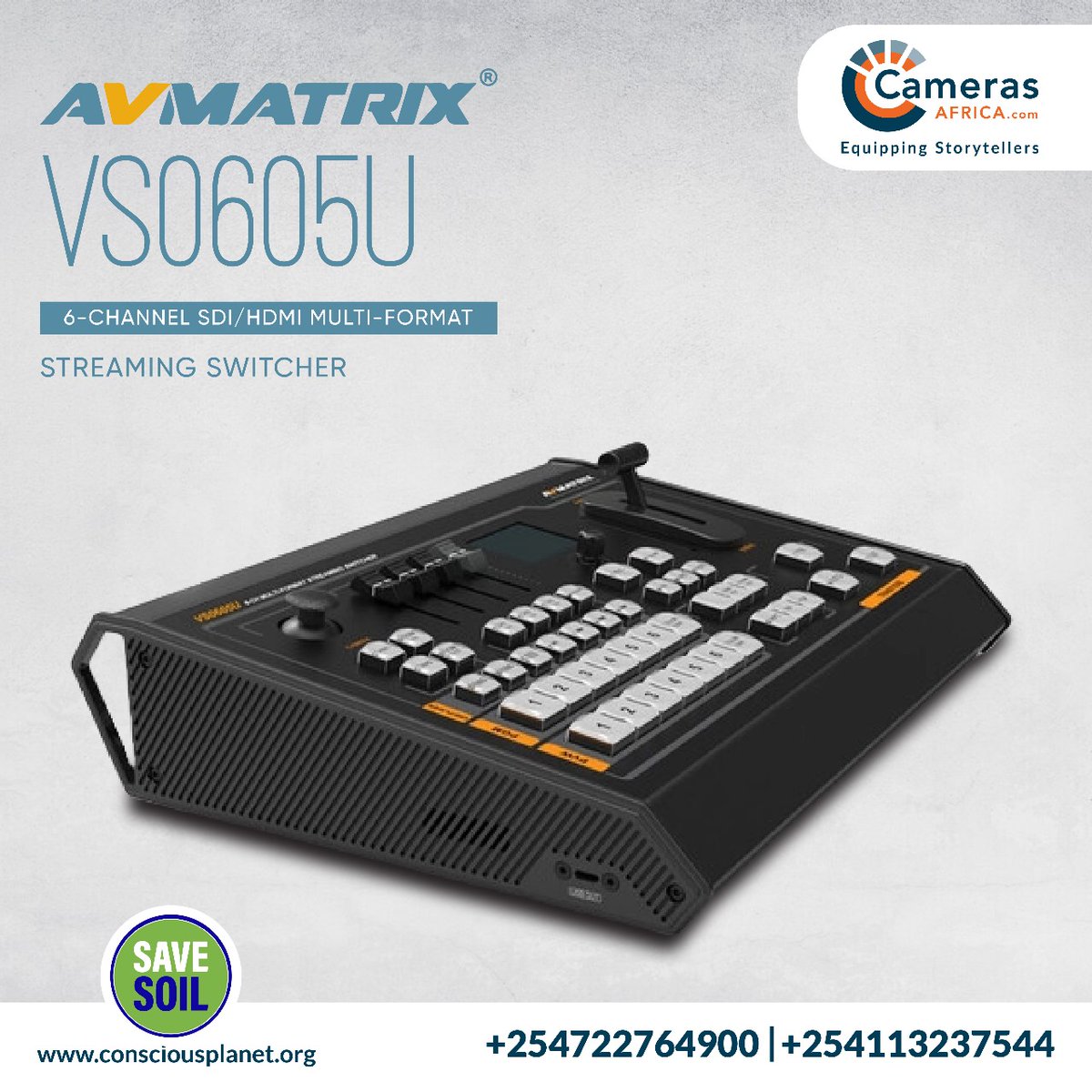 CamerasAfrica's tweet image. Effortlessly switch between 6 SDI/HDMI/USB sources, including 4K HDMI and 1080p scaling.  Integrate seamlessly with PTZ cameras, record directly to SD card, and monitor your feeds with a customizable multiview. #AVMatrix #CamerasAfrica #ProductionSwitcher #MultiformatPower