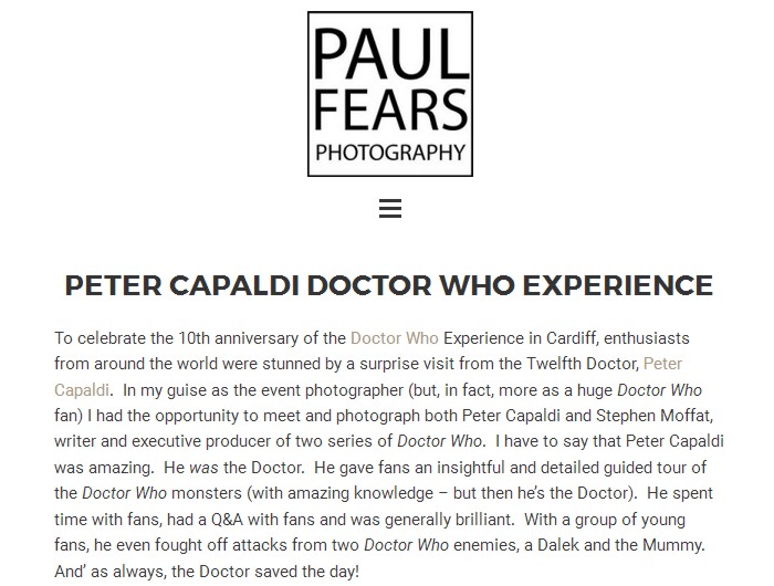 March 26, 2015: The @DW_Experience got a surprise visit from the Doctor himself! #PeterCapaldi appeared as the #TwelfthDoctor to entertain and conduct a special tour. @paulfearsphoto was the photographer, capturing lots of wonderful #DoctorWho memories. 😁 paulfearsphoto.co.uk/blog/portfolio…