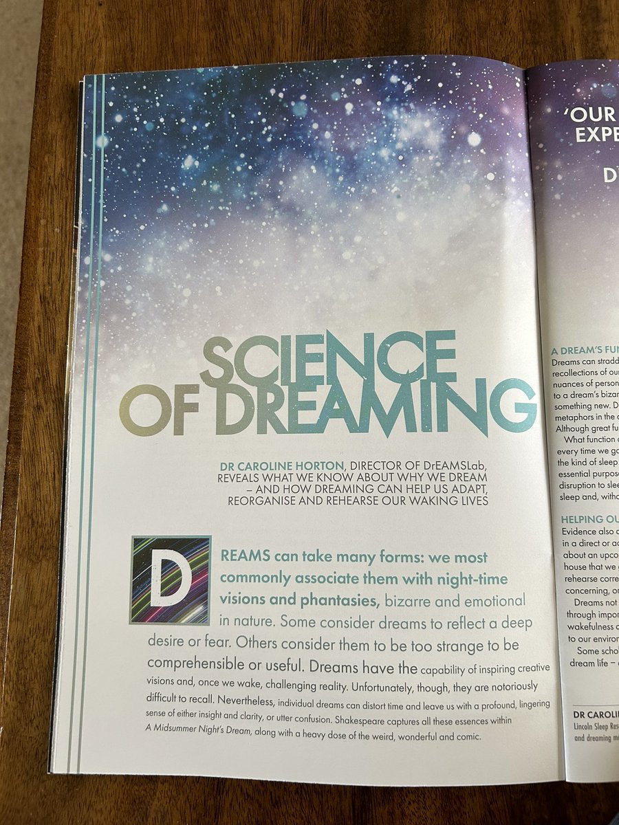 Lovely to see programme essay on science of dreaming by Prof Caroline Horton @sleepandmemory @BGULincoln for last night’s performance of A Midsummer Night’s Dream @TheRSC Stratford-upon-Avon. #midsummernightsdream #MSND Play was wonderful, joyous & very funny. @DreamScholars