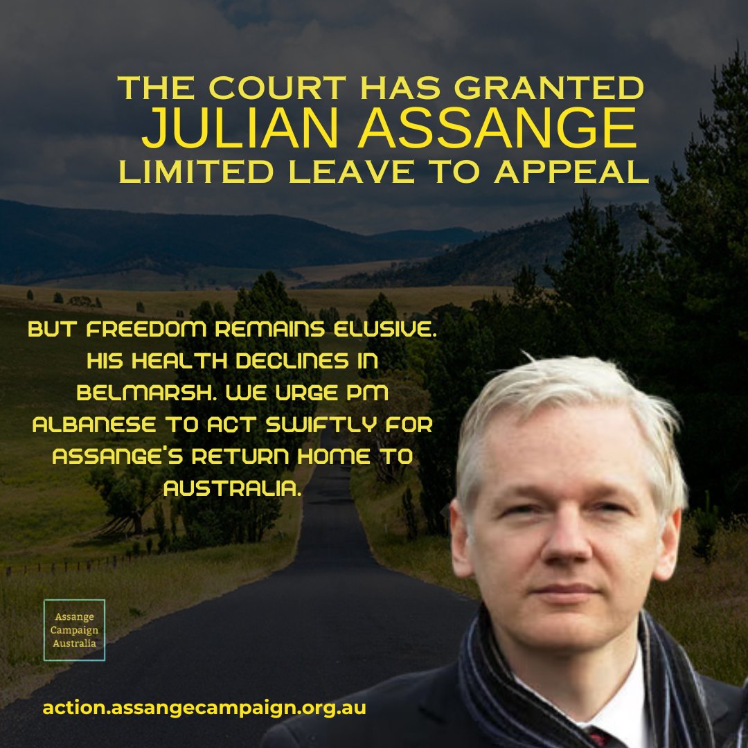 While we are pleased about the UK High Court's decision to grant Julain Assange limited leave to appeal, it cannot overshadow the ongoing injustice of his continued imprisonment. Assange remains trapped in Belmarsh Prison. Julian’s physical and mental health are deteriorating…