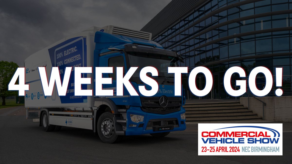 4 weeks to go until the @TheCVShow!! 📅🎉 Did you know that the Mercedes-Benz eActros has a range of up to 400km (249 miles)? Discover more facts like this with us at this year's Commercial Vehicle Show! Click here >>> ow.ly/6gbk50QYxgC @BallyveseyLtd