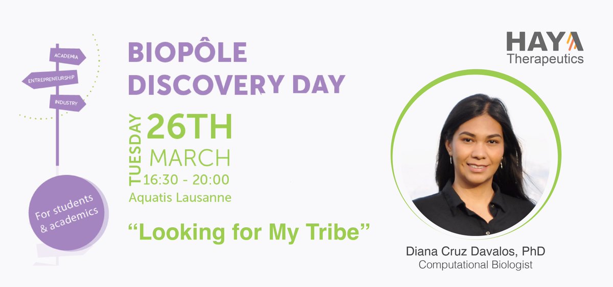 Don't miss HAYA's Diana I. Cruz Dávalos' presentation today at @BiopoleLausanne's #DiscoveryDay to gain insight into transitioning from academia to industry and what it’s like to work in biotech.

See you soon!