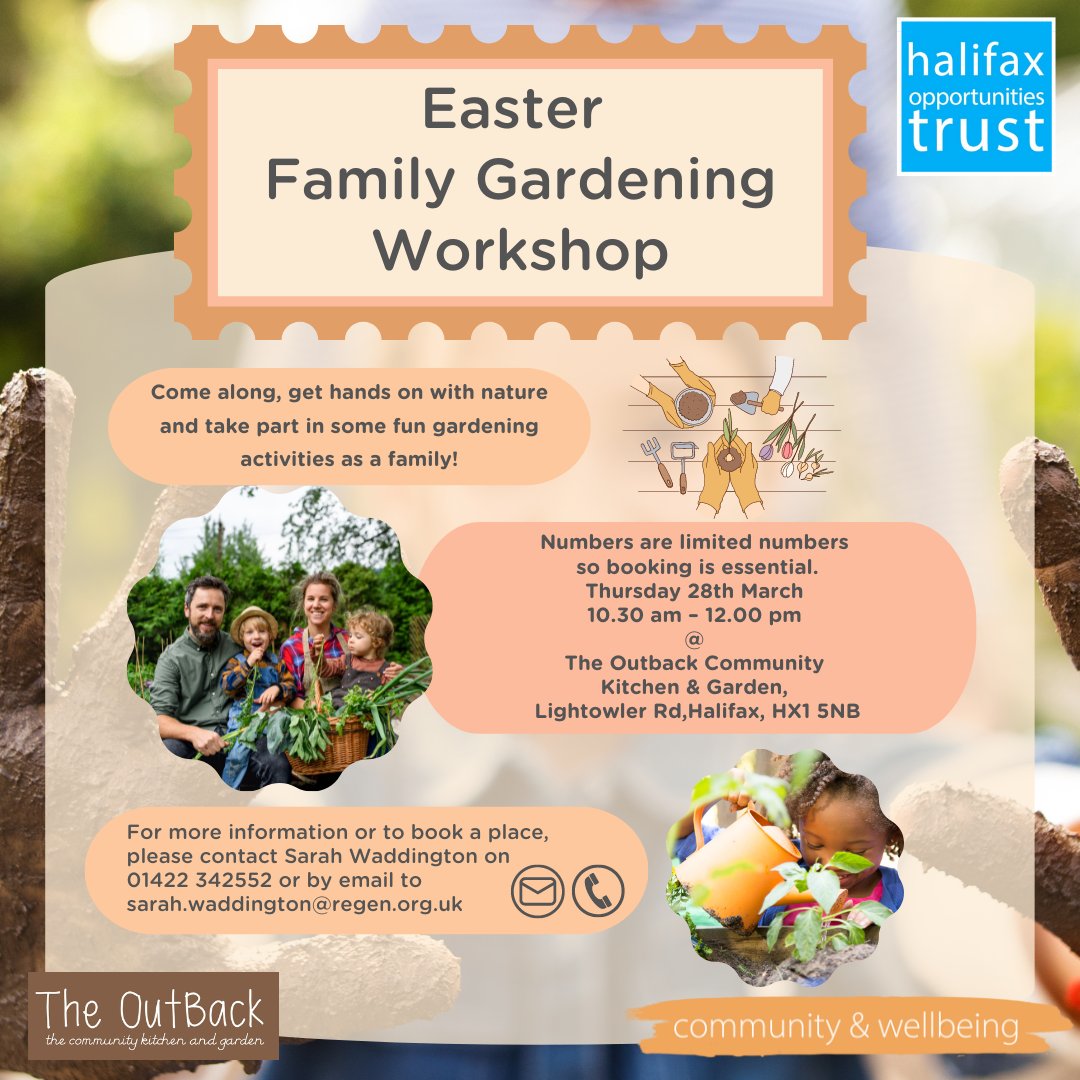 Come along, get hands on with nature and take part in some fun gardening activities as a family! Limited numbers so booking is essential Thursday 28th March 10.30 – 12.00pm