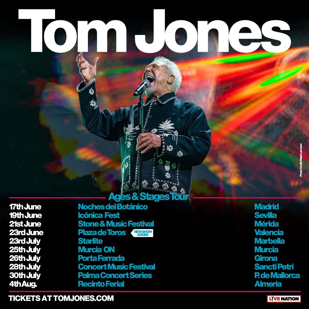 Very pleased to be adding a Valencia show to my Ages & Stages Tour this summer! 🇪🇸 🎟️ TomJones.com